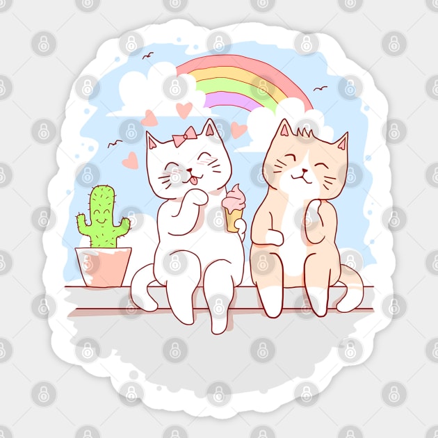 Cats eating ice cream Sticker by CatMarceline